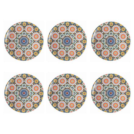 Dekorerad Färgad Porslin Pizza Tallrik Service 6 Delar - Marocko Viadurini