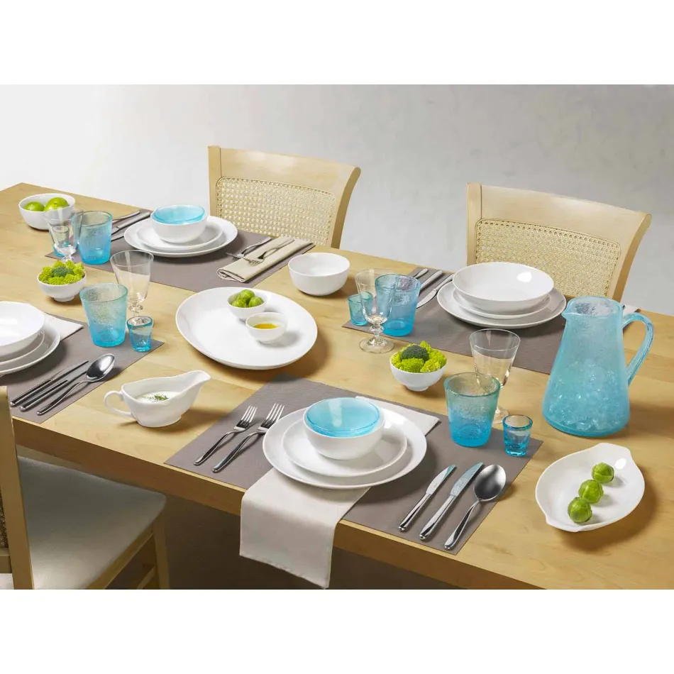 Serveringsrätter 3 delar modern design i vitt porslin - Malaga Viadurini