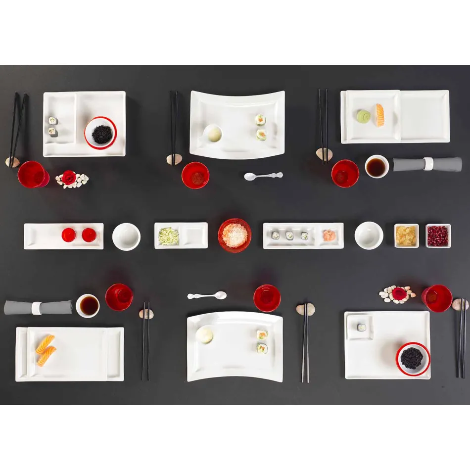 Vita porslin moderna middagar tallrikar set 25 delar - basal Viadurini