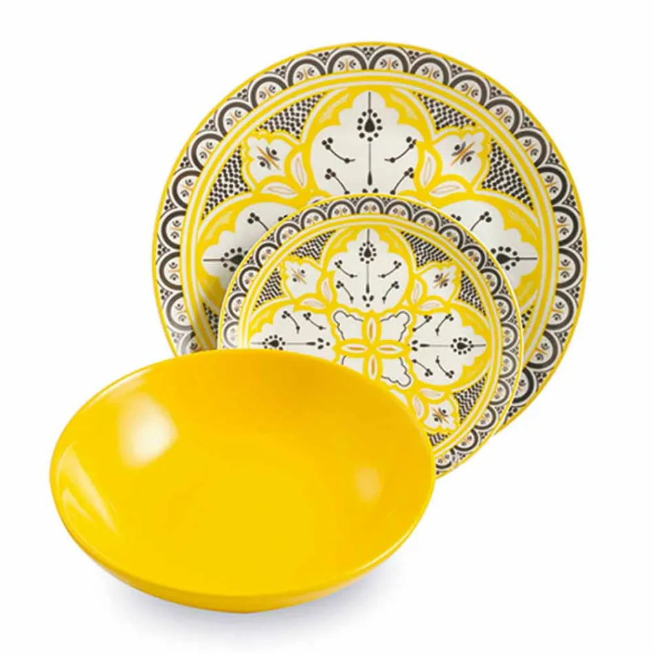 Etniska rätter i porslin och färgade och moderna stengods 18 delar - Fez Viadurini
