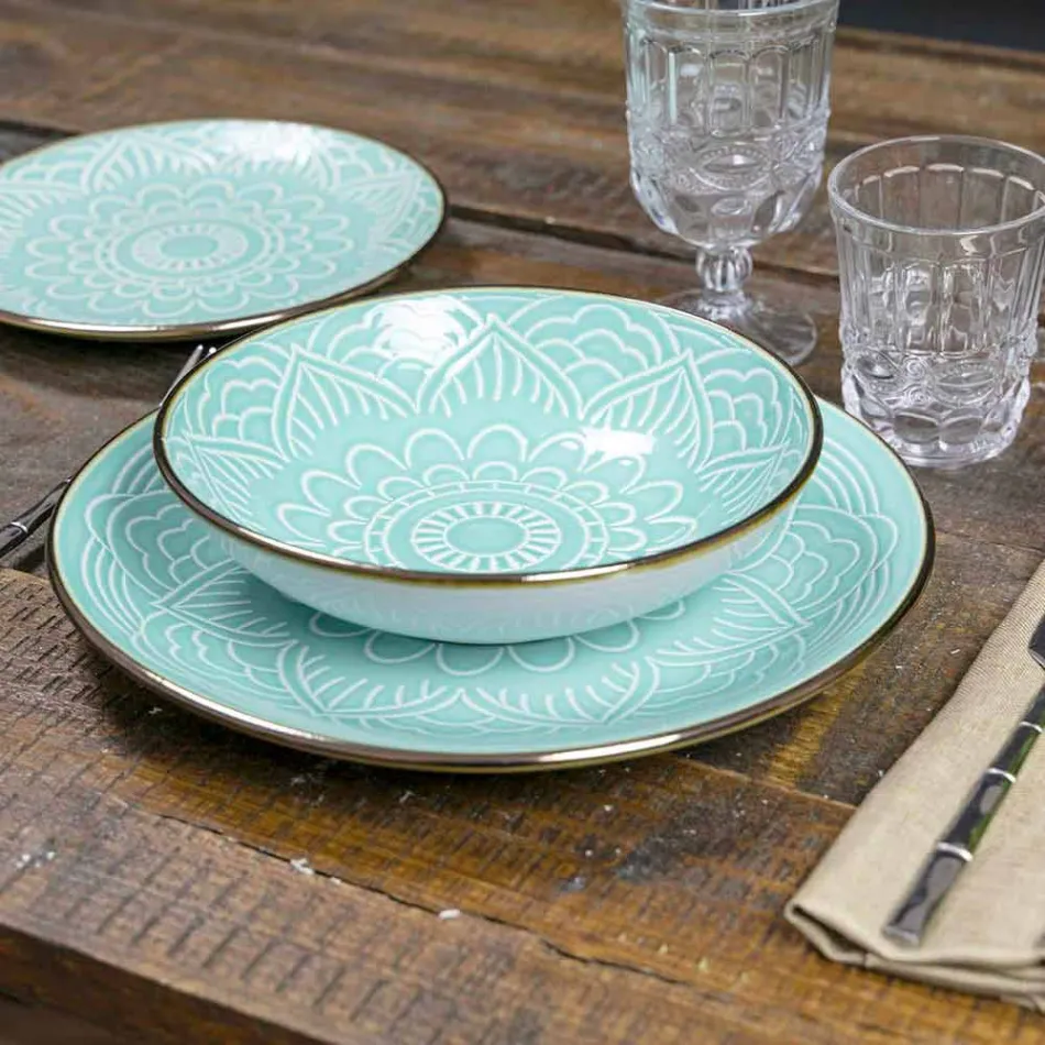 Rätter service i hård Dolomitgrå, ljusblå eller blå 18 stycken - arabiska Viadurini