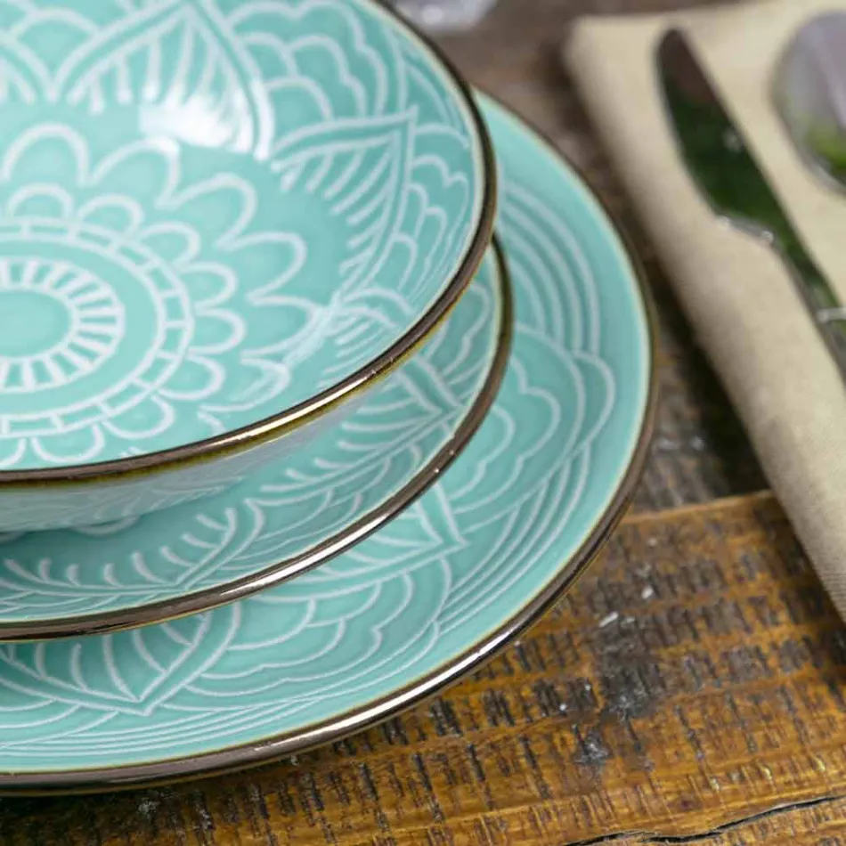 Rätter service i hård Dolomitgrå, ljusblå eller blå 18 stycken - arabiska Viadurini