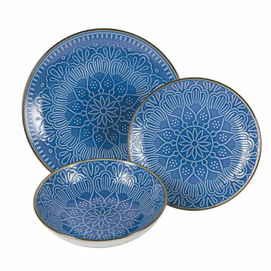 Rätter service i hård Dolomitgrå, ljusblå eller blå 18 stycken - arabiska Viadurini