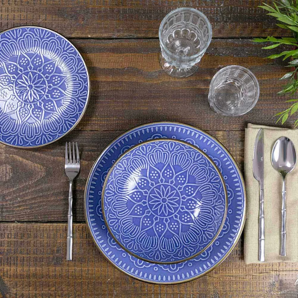 Rätter service i hård Dolomitgrå, ljusblå eller blå 18 stycken - arabiska Viadurini