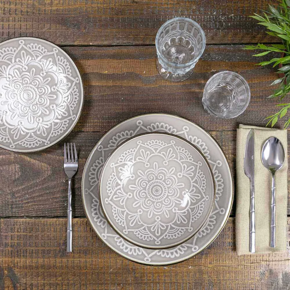 Rätter service i hård Dolomitgrå, ljusblå eller blå 18 stycken - arabiska Viadurini