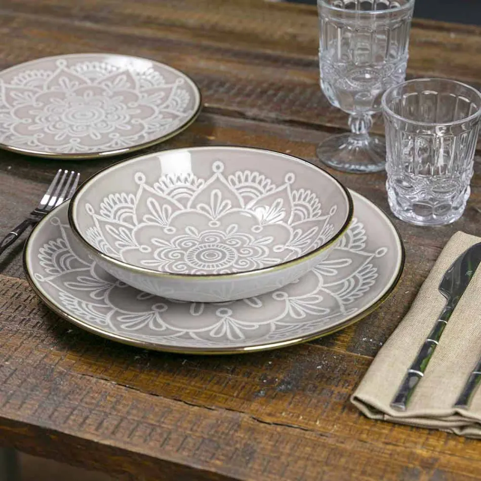 Rätter service i hård Dolomitgrå, ljusblå eller blå 18 stycken - arabiska Viadurini