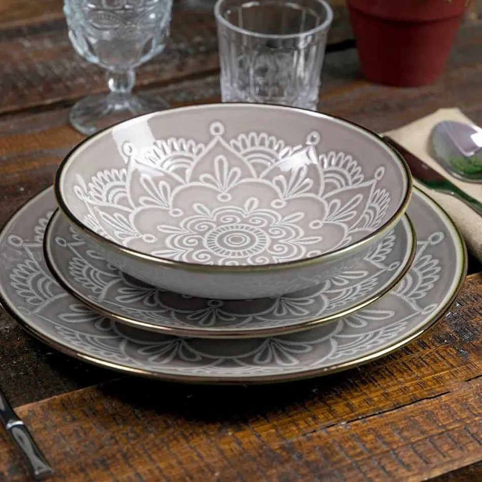 Rätter service i hård Dolomitgrå, ljusblå eller blå 18 stycken - arabiska Viadurini