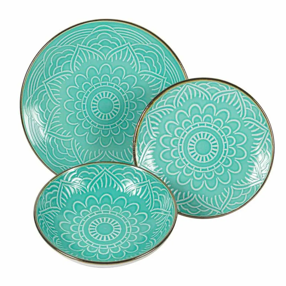 Rätter service i hård Dolomitgrå, ljusblå eller blå 18 stycken - arabiska Viadurini