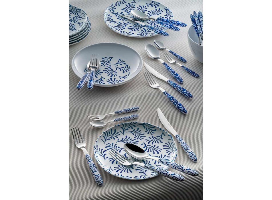 Stål och plast Bestickset Blå eller Vit Dekoration 24 st - Alessandra Viadurini