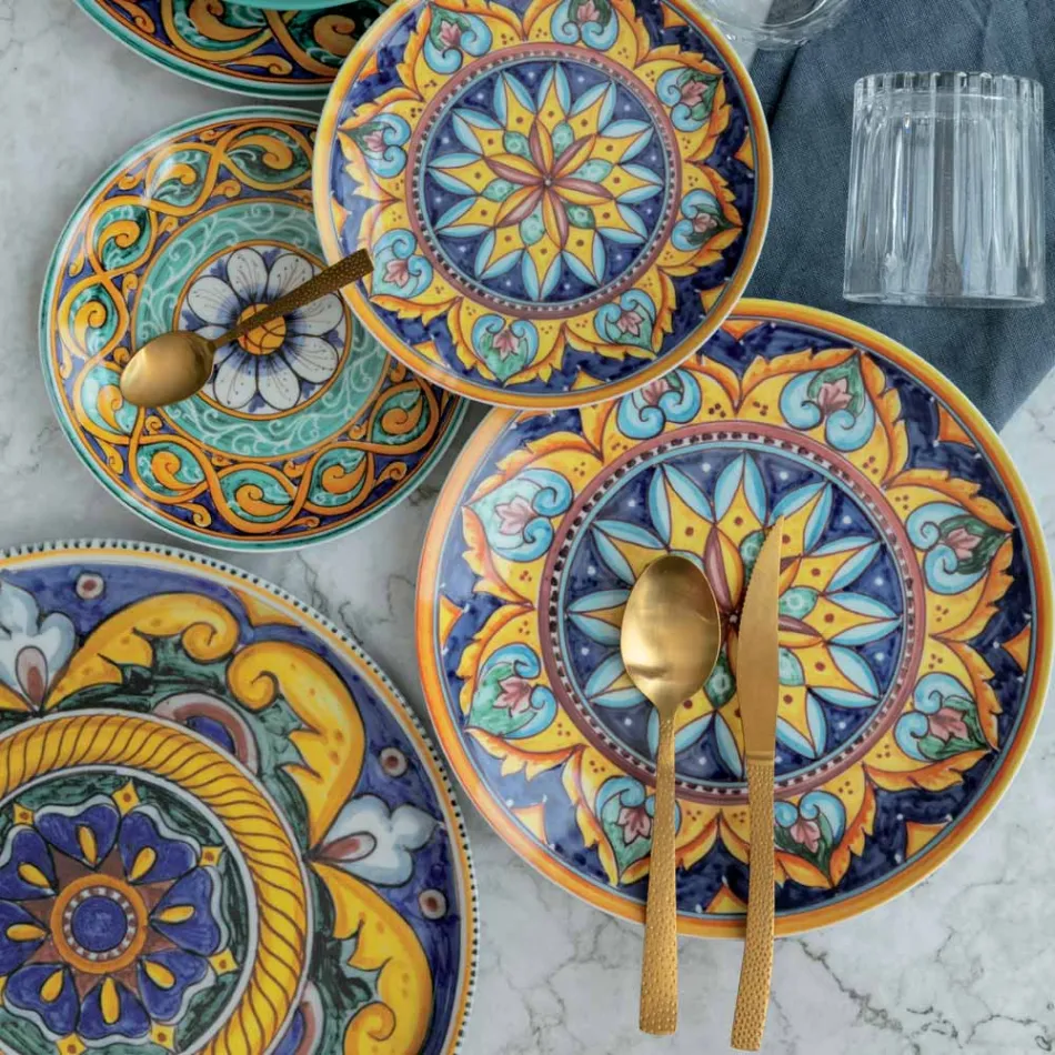 Tortoise Effect Satin Gold Steel Bestick Set 24 Pieces - Rock Viadurini