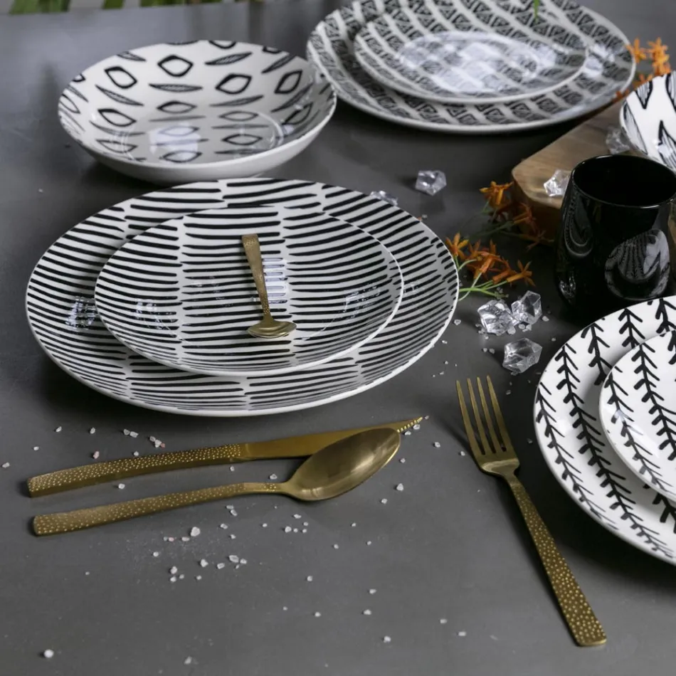 Tortoise Effect Satin Gold Steel Bestick Set 24 Pieces - Rock Viadurini