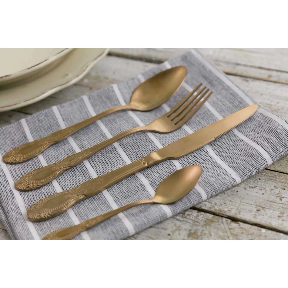 Bestick Set Färgat satinstål komplett 24 delar design - Fantasy Viadurini