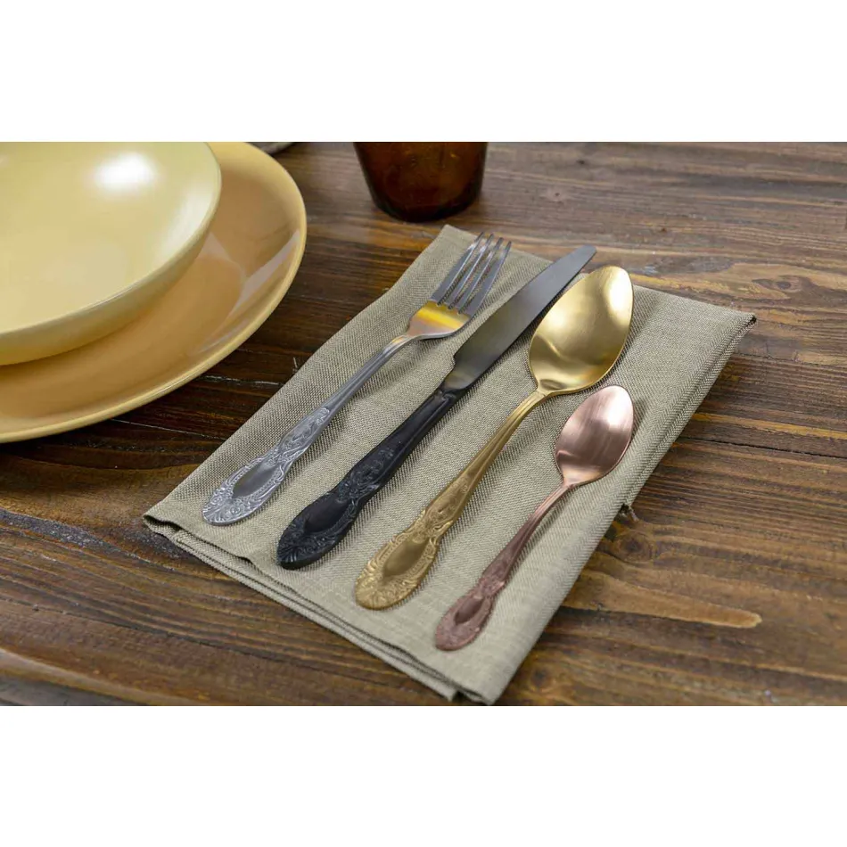 Bestick Set Färgat satinstål komplett 24 delar design - Fantasy Viadurini