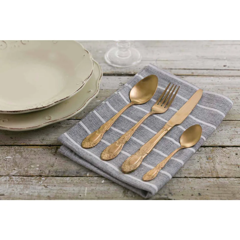 Bestick Set Färgat satinstål komplett 24 delar design - Fantasy Viadurini