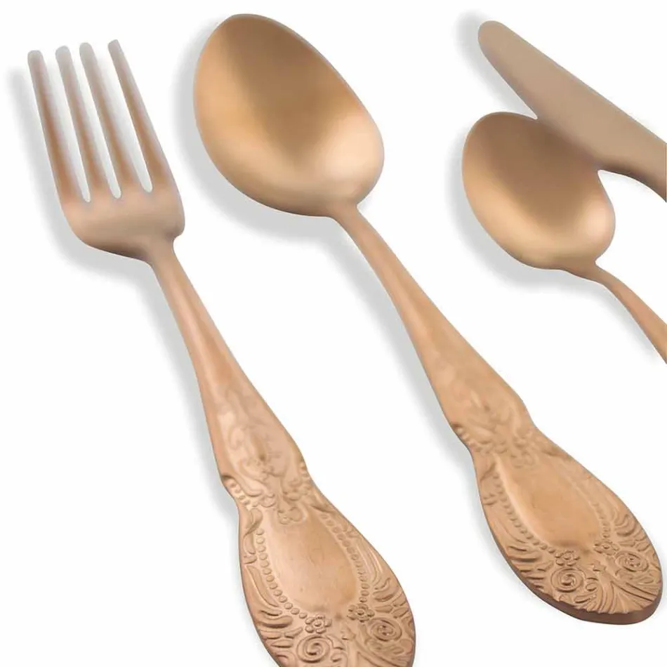 Bestick Set färgat satinstål komplett design med 24 delar - Fantasiapos Viadurini