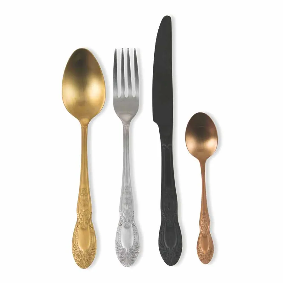 Bestick Set färgat satinstål komplett design med 24 delar - Fantasiapos Viadurini