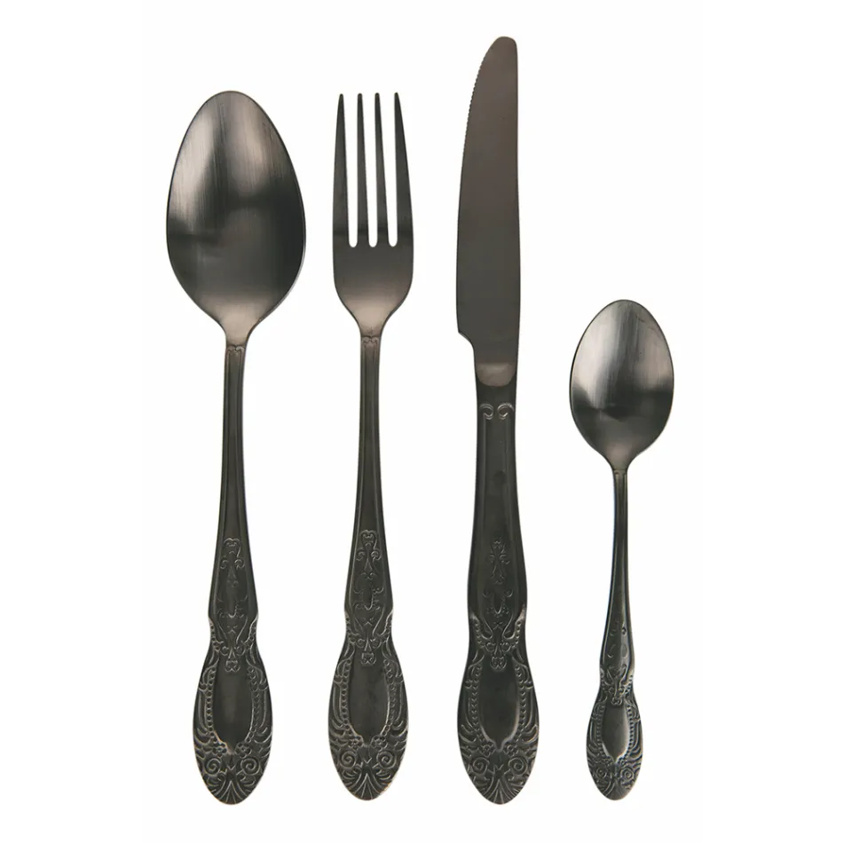 Bestickset i svart eller guld satinstål komplett 24 delar - Fantasy Viadurini