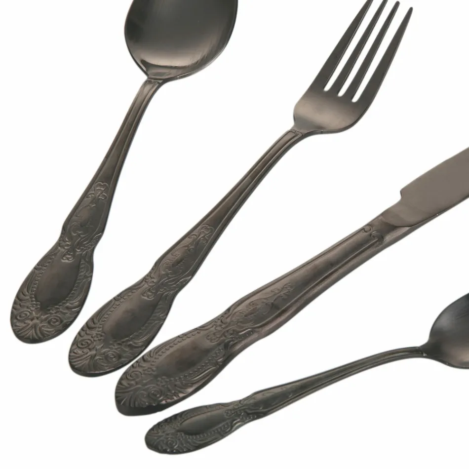 Bestickset i svart eller guld satinstål komplett 24 delar - Fantasy Viadurini