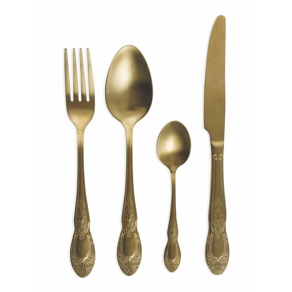 Bestickset i svart eller guld satinstål komplett 24 delar - Fantasy Viadurini