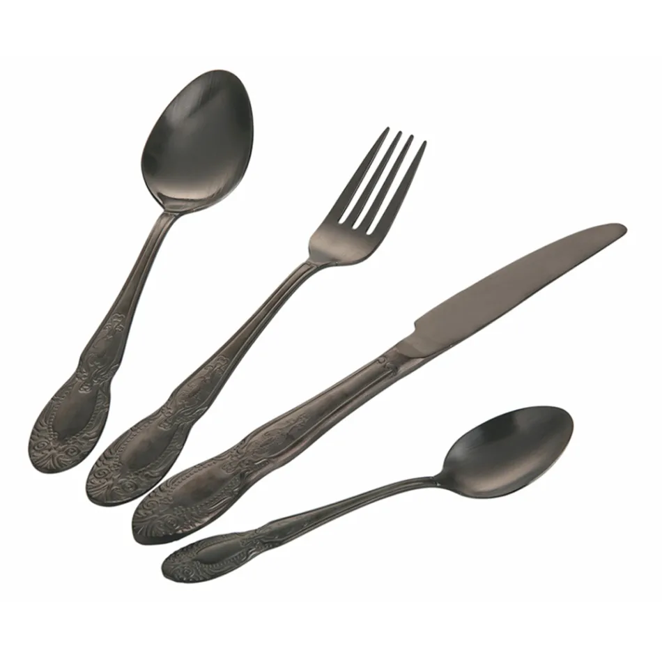 Bestickset i svart eller guld satinstål komplett 24 delar - Fantasy Viadurini
