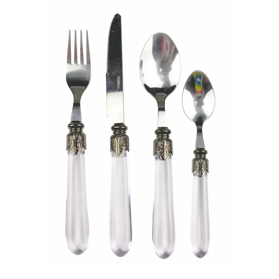 Stålbestickset och genomskinligt plasthandtag 24 st - Palazzo Viadurini