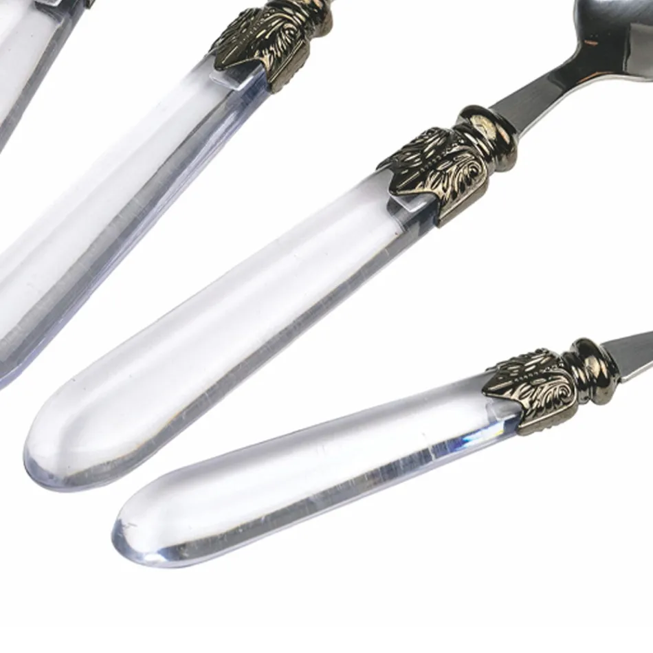 Stålbestickset och genomskinligt plasthandtag 24 st - Palazzo Viadurini