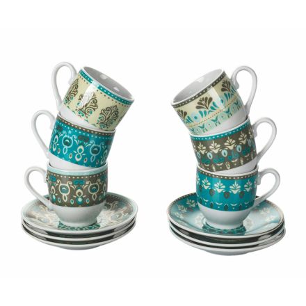 Kaffekoppar och fat Set Färgat Porslin Dekorerat 12 Styck - Persien Viadurini