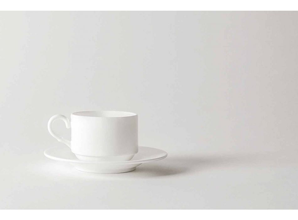 Kaffekoppsats i vit porslinsdesign Stackable 15 Pieces - Samantha Viadurini