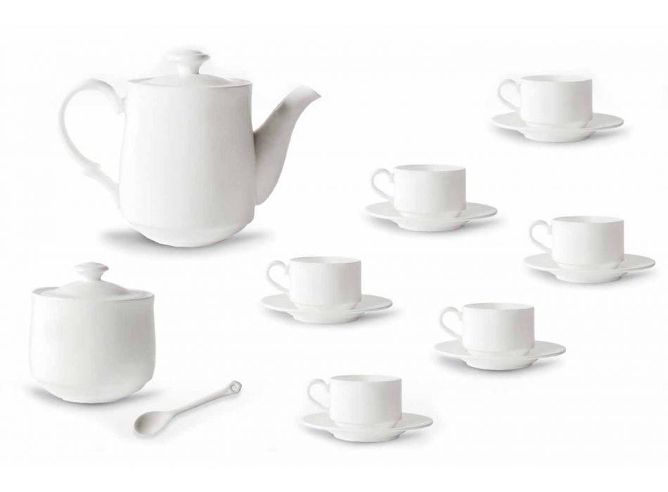 Kaffekoppset i vitt porslinsdesign stapelbart 15 stycken - Samantha Viadurini