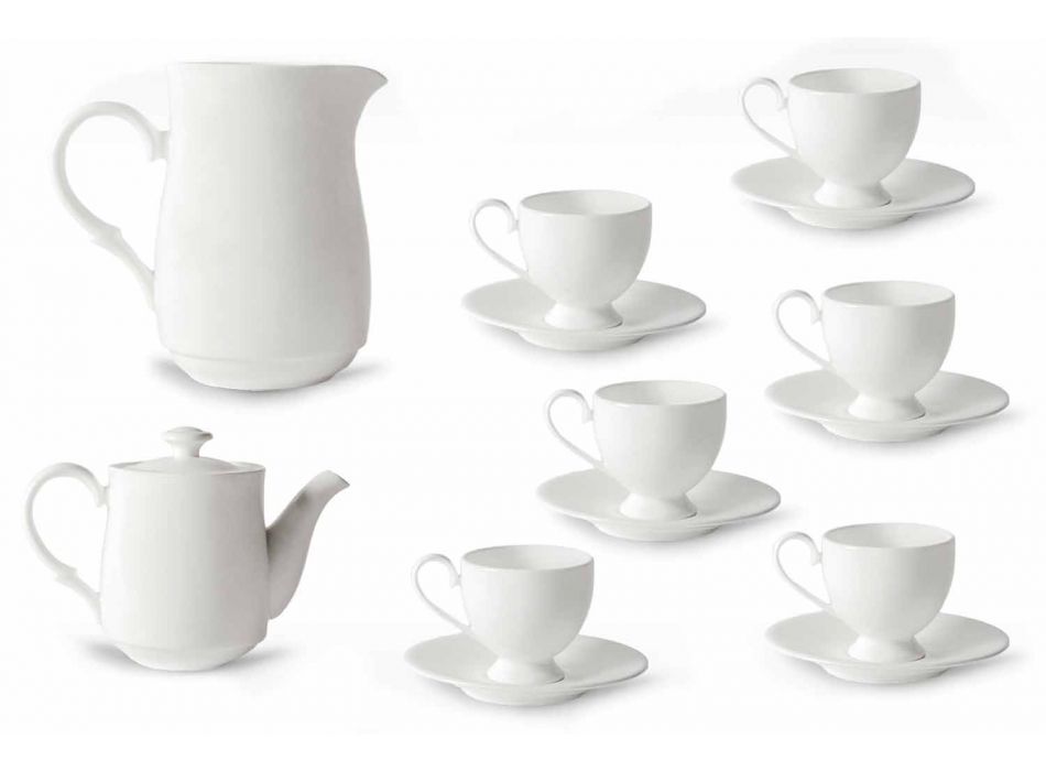 Cappuccino Cups Service med fot 14 stycken i vitt porslin - Armanda Viadurini
