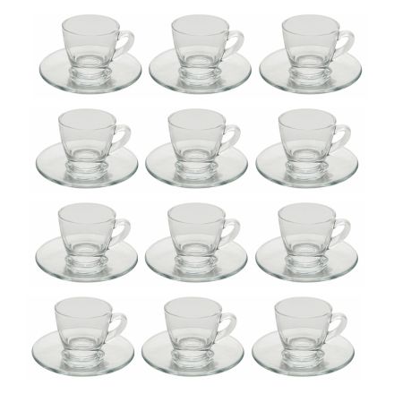 Transparent glas kaffekoppsservice med fat 12 delar - Elettra Viadurini