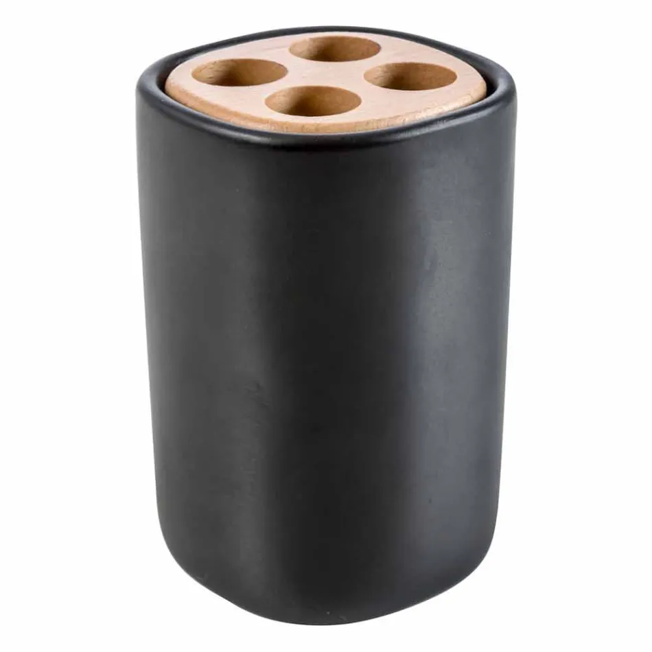 Carsoli keramiska och trä moderna badrumstillbehör set Viadurini