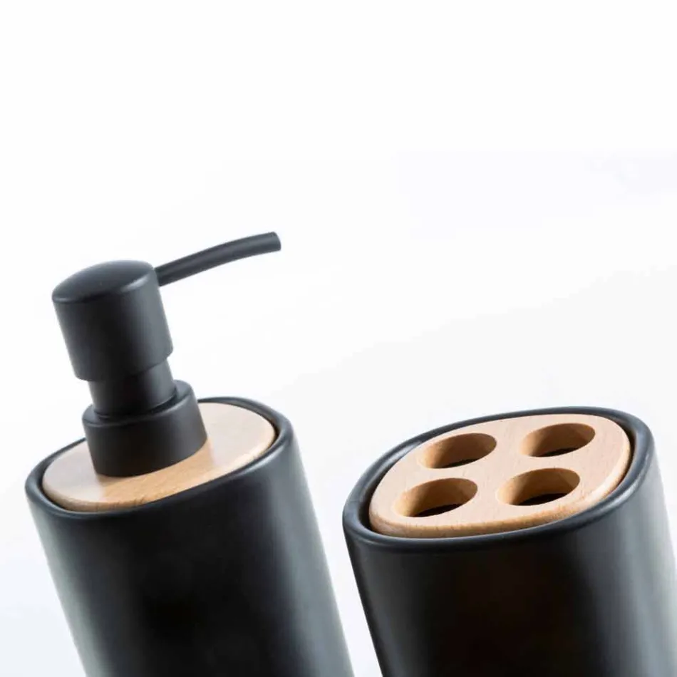 Carsoli keramiska och trä moderna badrumstillbehör set Viadurini