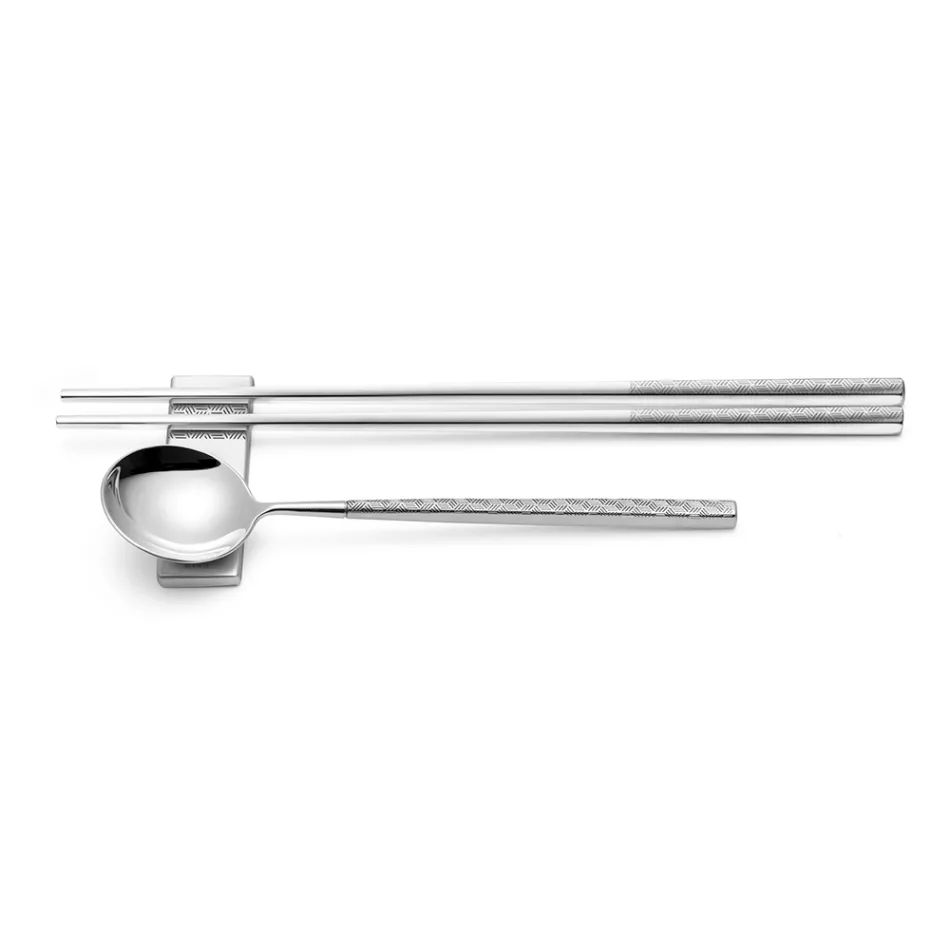 Set bestående av fruktsked, ätpinnar och bestick med origami - Osaka Viadurini