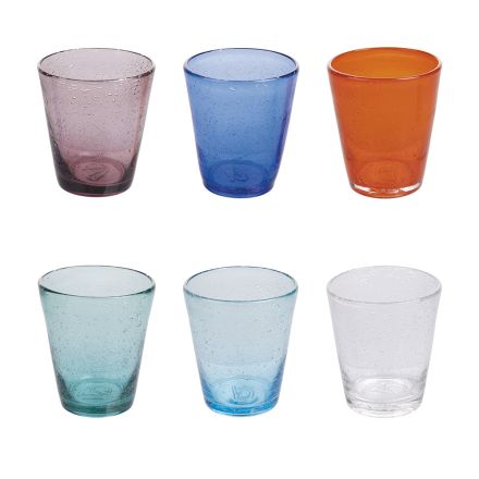 Set med 12 glas 330 ml i färgblåst glaspasta - Spilla Viadurini