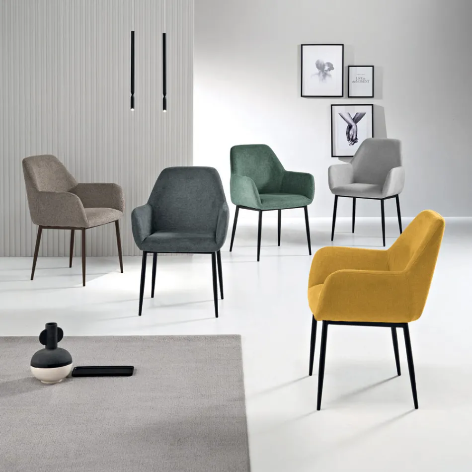 Set med 2 stoppade fåtöljer i färgglatt tyg och metallram - Valeria Viadurini