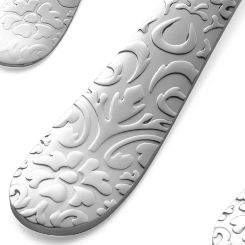 Set med 24 bestick i polerat stål med gravyr Made in Italy - Nara Viadurini