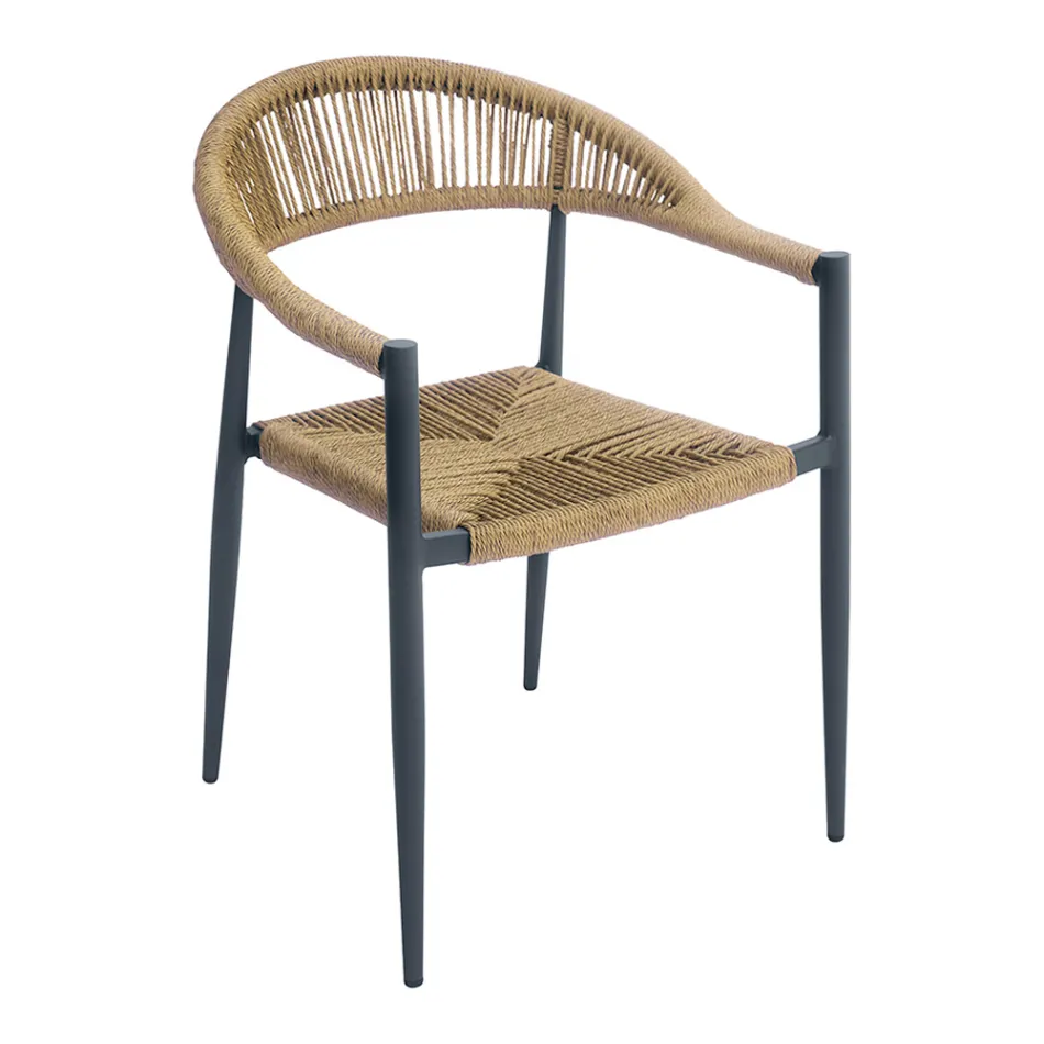 Set med 4 fåtöljer i aluminium och rotting - Tavira Viadurini