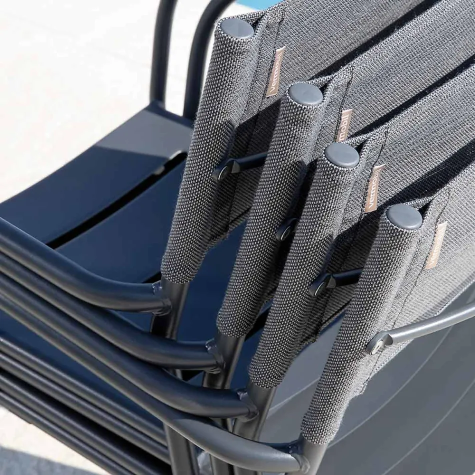 Uppsättning med 4 trädgårdsstolar i galvaniserad metall och batyline - Prestigio Viadurini