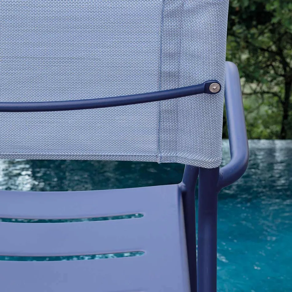 Uppsättning med 4 trädgårdsstolar i galvaniserad metall och batyline - Prestigio Viadurini