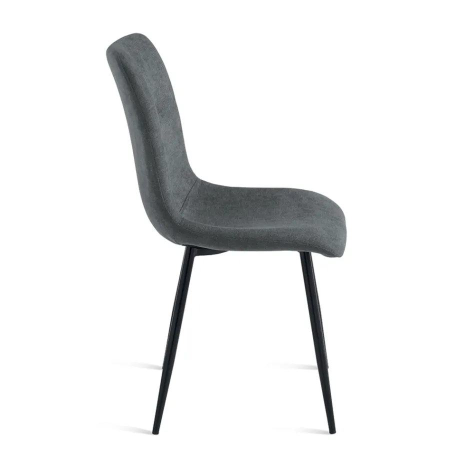 Set med 4 klädda tygstolar i vardagsrummet med metallbas - Projekt Viadurini