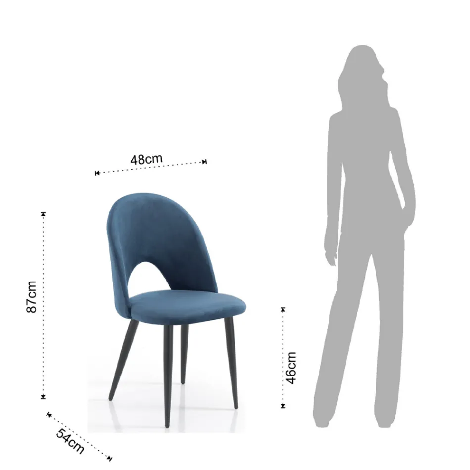 Set med 4 stolar i tyg med blå sammetseffekt - dalmatisk Viadurini