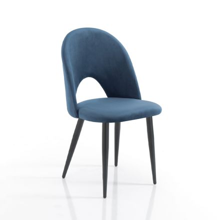 Set med 4 stolar i tyg med blå sammetseffekt - dalmatisk Viadurini