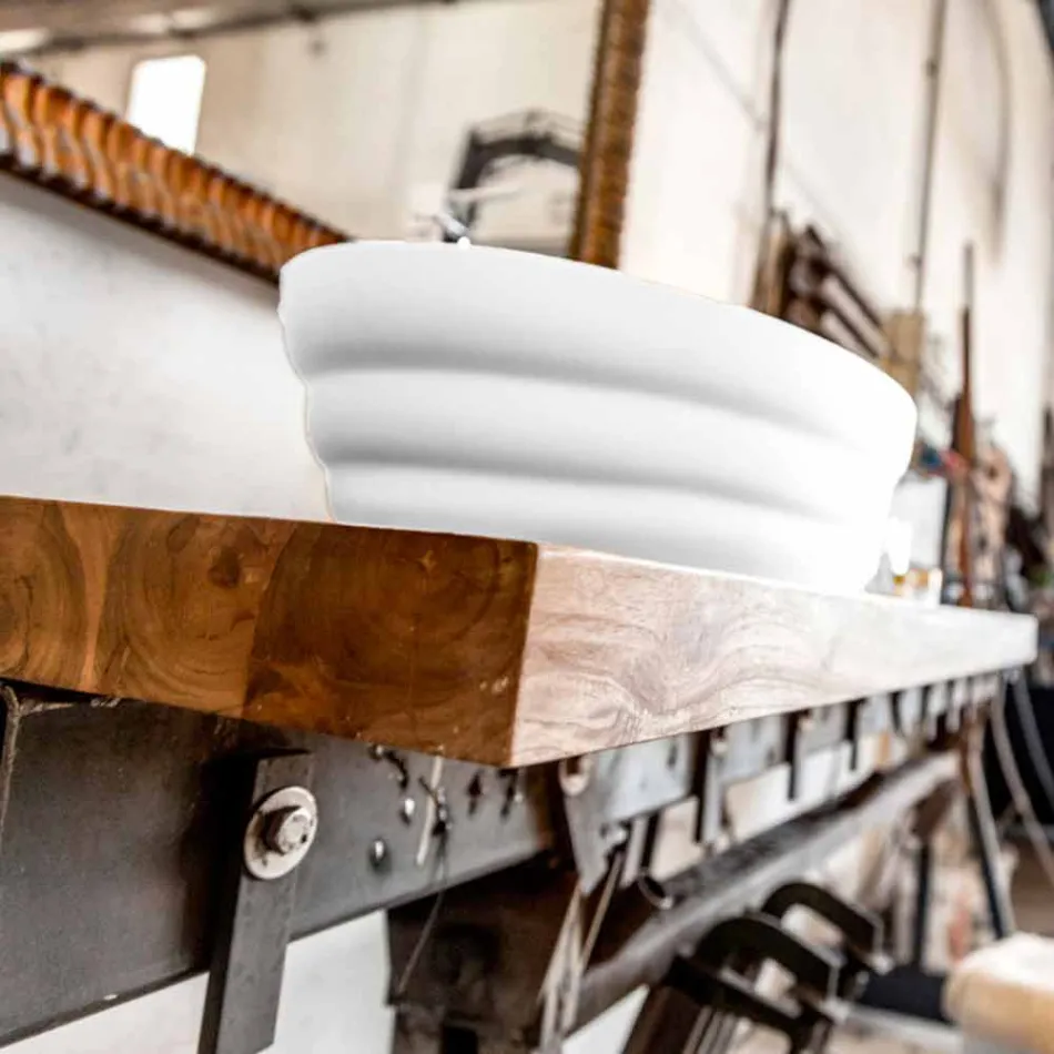 Set av upphängda designmöbler för badrum i teak blockboard Poggio Viadurini