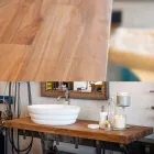 Set av upphängda designmöbler för badrum i teak blockboard Poggio Viadurini