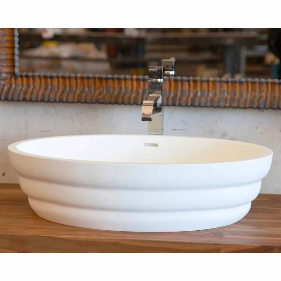 Set av upphängda designmöbler för badrum i teak blockboard Poggio Viadurini