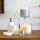 Set av upphängda designmöbler för badrum i teak blockboard Poggio Viadurini