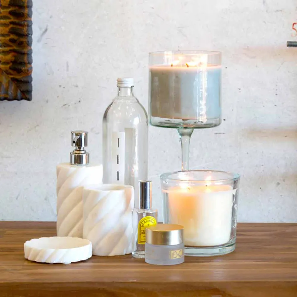 Set av upphängda designmöbler för badrum i teak blockboard Poggio Viadurini