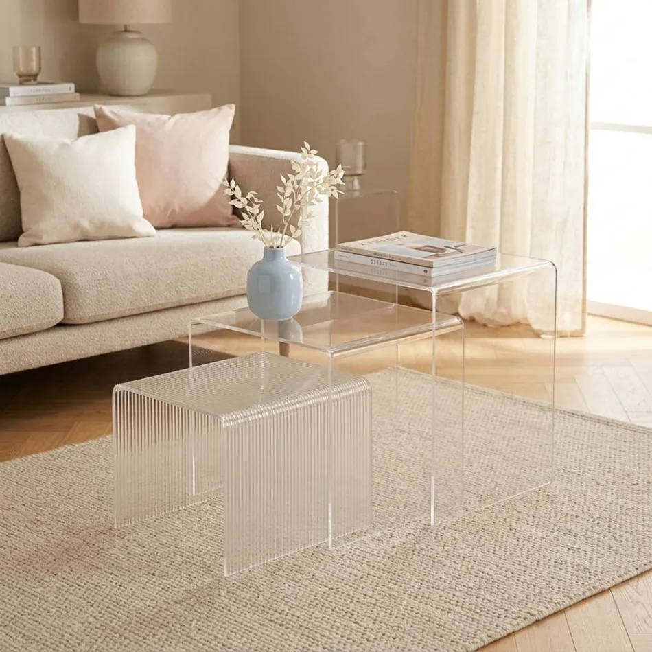 Set med tre hopfällbara plexiglasbord tillverkade i Italien - Leandro Viadurini