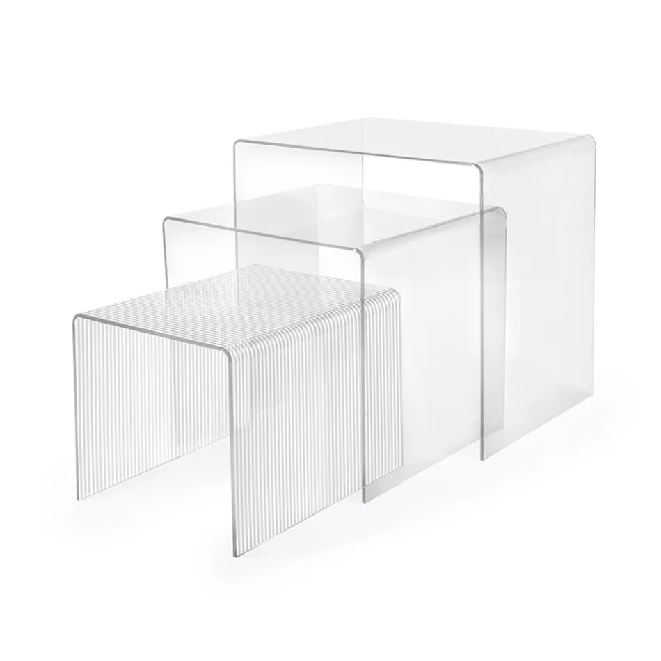Set med tre hopfällbara plexiglasbord tillverkade i Italien - Leandro Viadurini